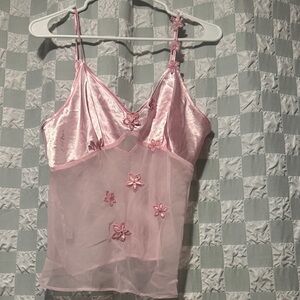2000s Pink Satin Floral Camisole